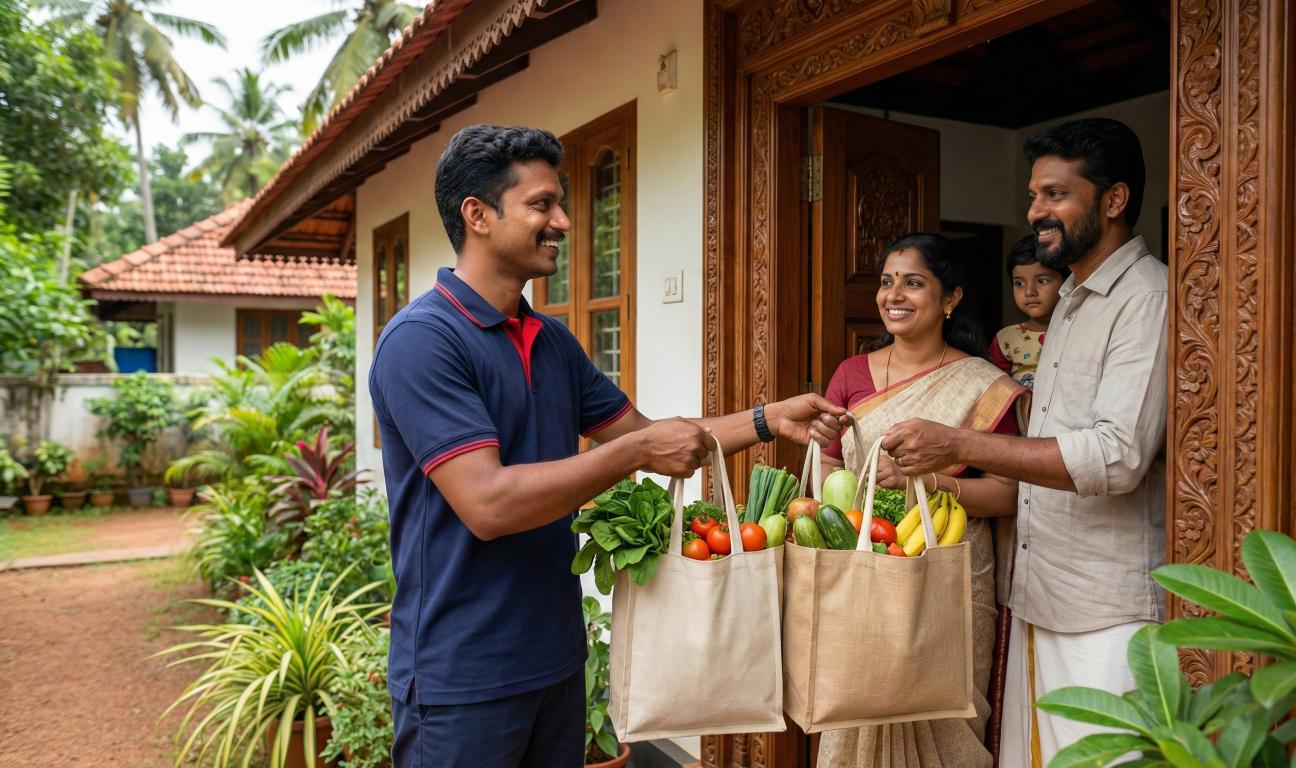 Live 7 Supermarket providing free home delivery of groceries to customers in Cherpulassery for convenient daily shopping.