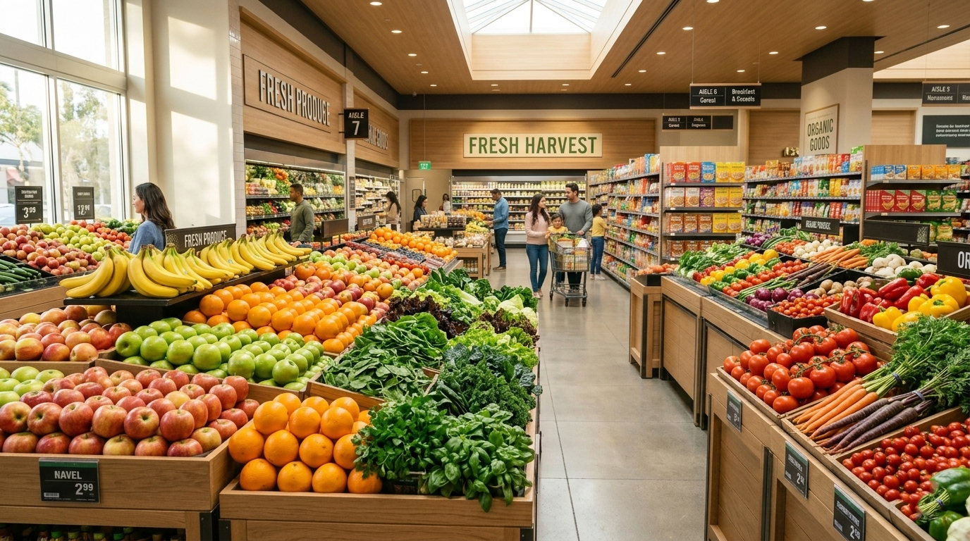 Fresh fruits and vegetables section at the best supermarket in Cherpulassery