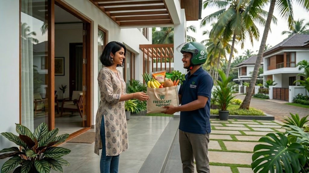 Grocery delivery service from a home delivery grocery shop in Ottappalam delivering fresh vegetables and groceries
